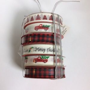 Holiday Time Gift Ribbon Red Truck, Checks, Trees